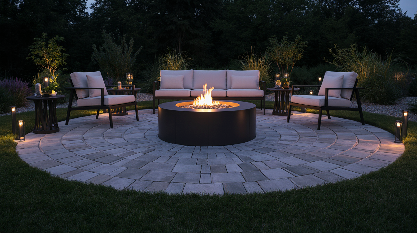 Backyard Pavers With Fire Pit