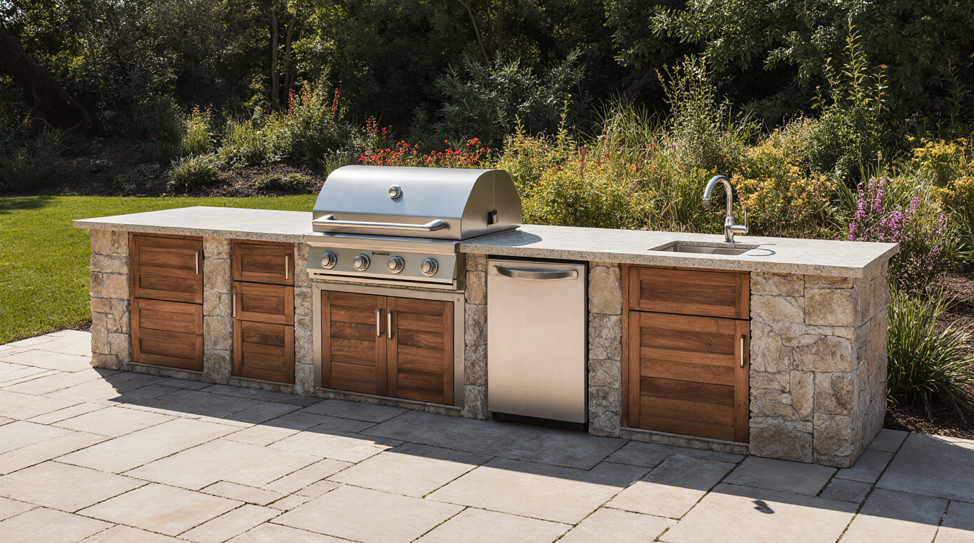 Outdoor Kitchen with Fridge and Sink