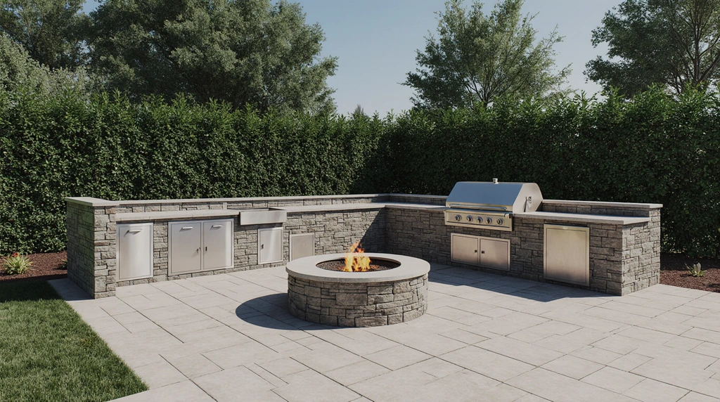 Outdoor Kitchen with Fireplace