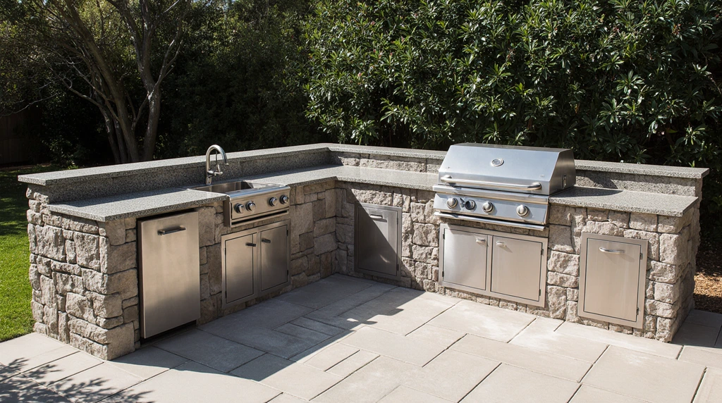 L Shaped Outdoor Kitchen with Bar