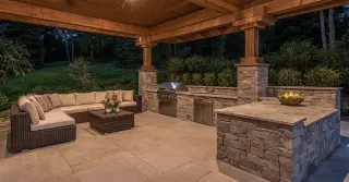 Outdoor Covered Patio with Fireplace and Kitchen